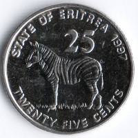 Монета 25 центов. 1997 год, Эритрея.