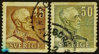 Набор почтовых марок (2 шт.). "Король Густав V". 1940-1941 годы, Швеция.