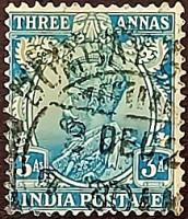 Почтовая марка (3 an.). "Король Георг V". 1923 год, Британская Индия.