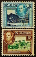Набор почтовых марок (2 шт.). "Король Георг VI". 1949-1952 годы, Сент-Винсент и Гренадины.