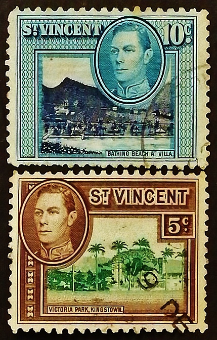 Набор почтовых марок (2 шт.). "Король Георг VI". 1949-1952 годы, Сент-Винсент и Гренадины.
