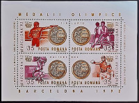 Блок марок (4 шт.). "Летние Олимпийские игры,Барселона`1992 (медали)(II)". 1992 год, Румыния.