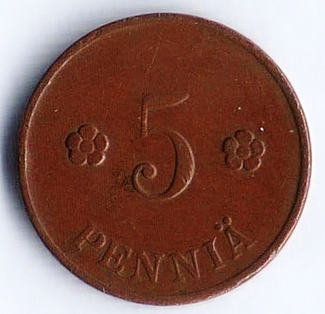 Монета 5 пенни. 1920 год, Финляндия.