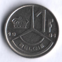 Монета 1 франк. 1990 год, Бельгия (Belgie).