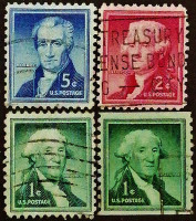 Набор почтовых марок (4 шт.). "Президенты США". 1954 год, США.