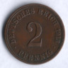 Монета 2 пфеннига. 1913 год (A), Германская империя.