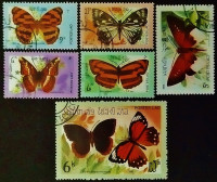 Набор марок (6 шт.). "Бабочки". 1982 год, Лаос.