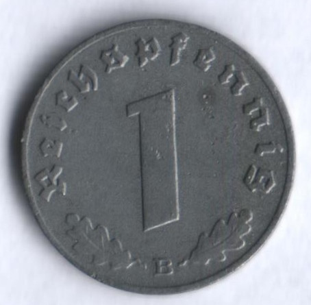 Монета 1 рейхспфенниг. 1941 год (B), Третий Рейх.