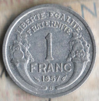 Монета 1 франк. 1957(B) год, Франция.