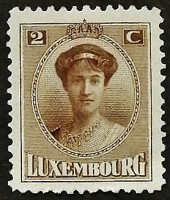 Марка почтовая (2 c.). "Великая герцогиня Шарлотта". 1921 год, Люксембург.