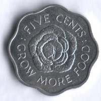 Монета 5 центов. 1972 год, Сейшельские острова. FAO.