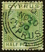 Почтовая марка (⅟₂ p.). "Королева Виктория". 1883 год, Кипр.