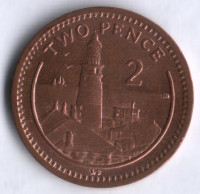 Монета 2 пенса. 2001 год, Гибралтар.