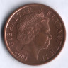 Монета 2 пенса. 2001 год, Гибралтар.