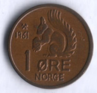 Монета 1 эре. 1961 год, Норвегия.