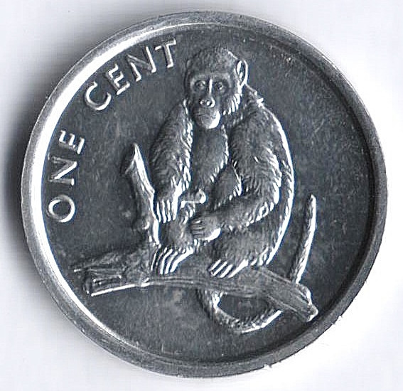 Монета 1 цент. 2003 год, Острова Кука. Обезьяна.