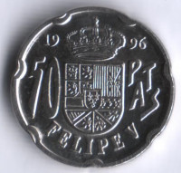 Монета 50 песет. 1996 год, Испания. Филипп V.