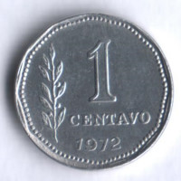 Монета 1 сентаво. 1972 год, Аргентина.
