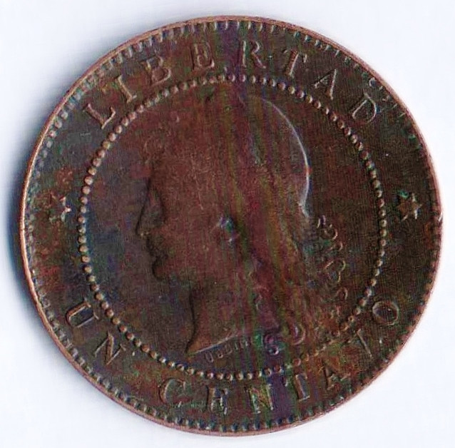 Монета 1 сентаво. 1884 год, Аргентина.
