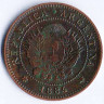 Монета 1 сентаво. 1884 год, Аргентина.