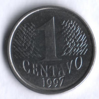 Монета 1 сентаво. 1997 год, Бразилия.