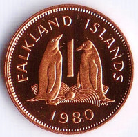 Монета 1 пенни. 1980 год, Фолклендские острова. Proof.