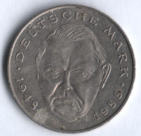 2 марки. 1990 год (G), ФРГ. Людвиг Эрхард.