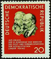Марка почтовая. "Конференция министров почтовой связи, Пекин". 1965 год, ГДР.
