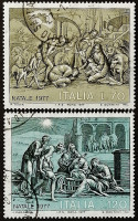 Набор почтовых марок (2 шт.). "Рождество-1977". 1977 год, Италия.