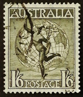 Почтовая марка. "Гермес и глобус". 1949 год, Австралия.