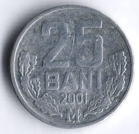 Монета 25 баней. 2001 год, Молдова.