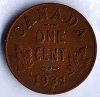 Монета 1 цент. 1931 год, Канада. Монета 1 цент. 1931 год, Канада.