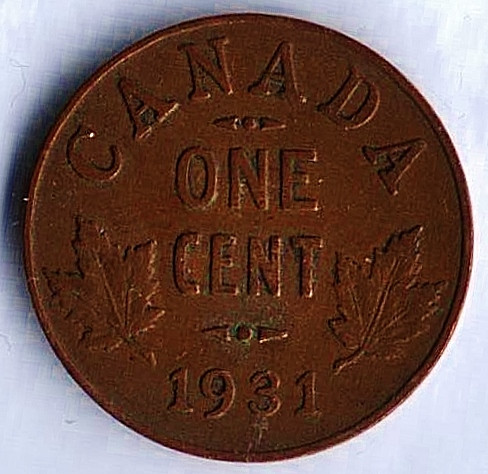 Монета 1 цент. 1931 год, Канада.