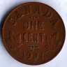 Монета 1 цент. 1931 год, Канада.