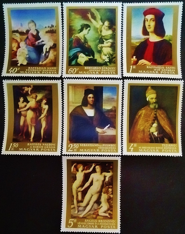 Набор марок (7 шт.). "Картины итальянских мастеров". 1968 год, Венгрия.