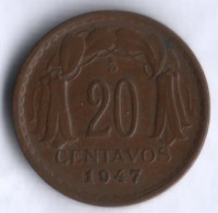 20 сентаво. 1947 год, Чили.
