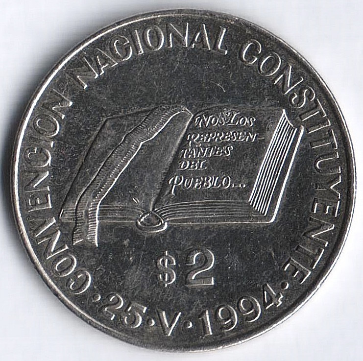 Монета 2 песо. 1994 год, Аргентина. Национальная конституционная конвенция.