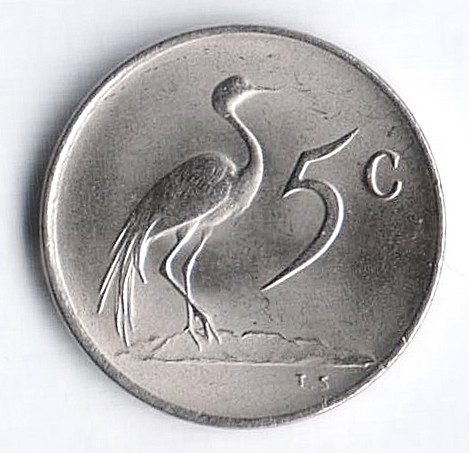 Монета 5 центов. 1978 год, ЮАР.
