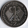 Монета 2 марки. 1990 год (G), ФРГ. Людвиг Эрхард.