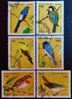Набор почтовых марок (6 шт.). "Птицы". 1996 год, Камбоджа.