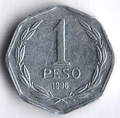 Монета 1 песо. 1996 год, Чили.