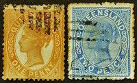 Набор почтовых марок (2 шт.). "Королева Виктория". 1895 год, Квинсленд.