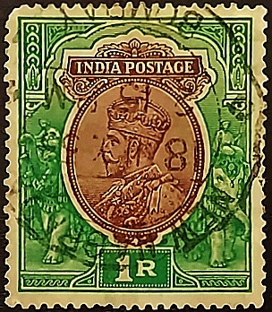 Почтовая марка (1 r.). "Король Георг V". 1926 год, Британская Индия. Почтовая марка (1 r.). "Король Георг V". 1926 год, Британская Индия.