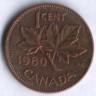 Монета 1 цент. 1980 год, Канада.