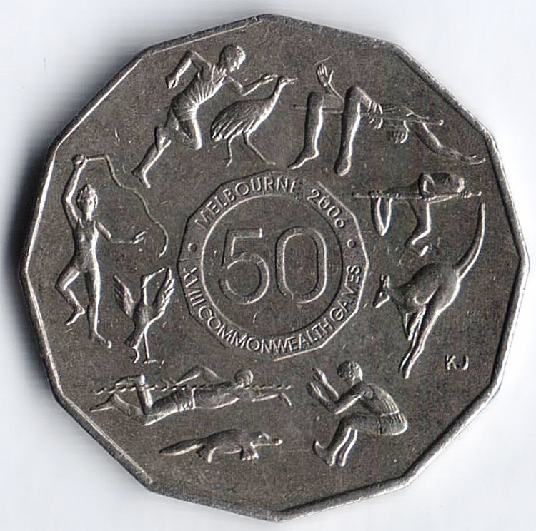 Монета 50 центов. 2005 год, Австралия. XVIII Олимпиада содружества наций в Мельбурне.