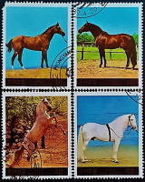 Набор почтовых марок (4 шт.). "Лошади". 1987 год, КНДР.