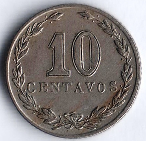 Монета 10 сентаво. 1919 год, Аргентина.