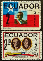 Набор почтовых марок (2 шт.). "Визит президента Чили Сальвадора Альенде в Кито". 1971 год, Эквадор.