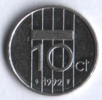Монета 10 центов. 1992 год, Нидерланды.