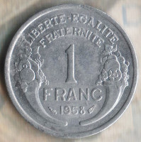 Монета 1 франк. 1958 год, Франция.